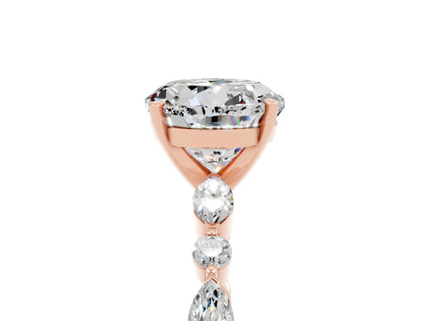 Rose gold Round Cut Moissanite Solitaire with Side Stones on a Pavé Band and Four-Prong Setting_5