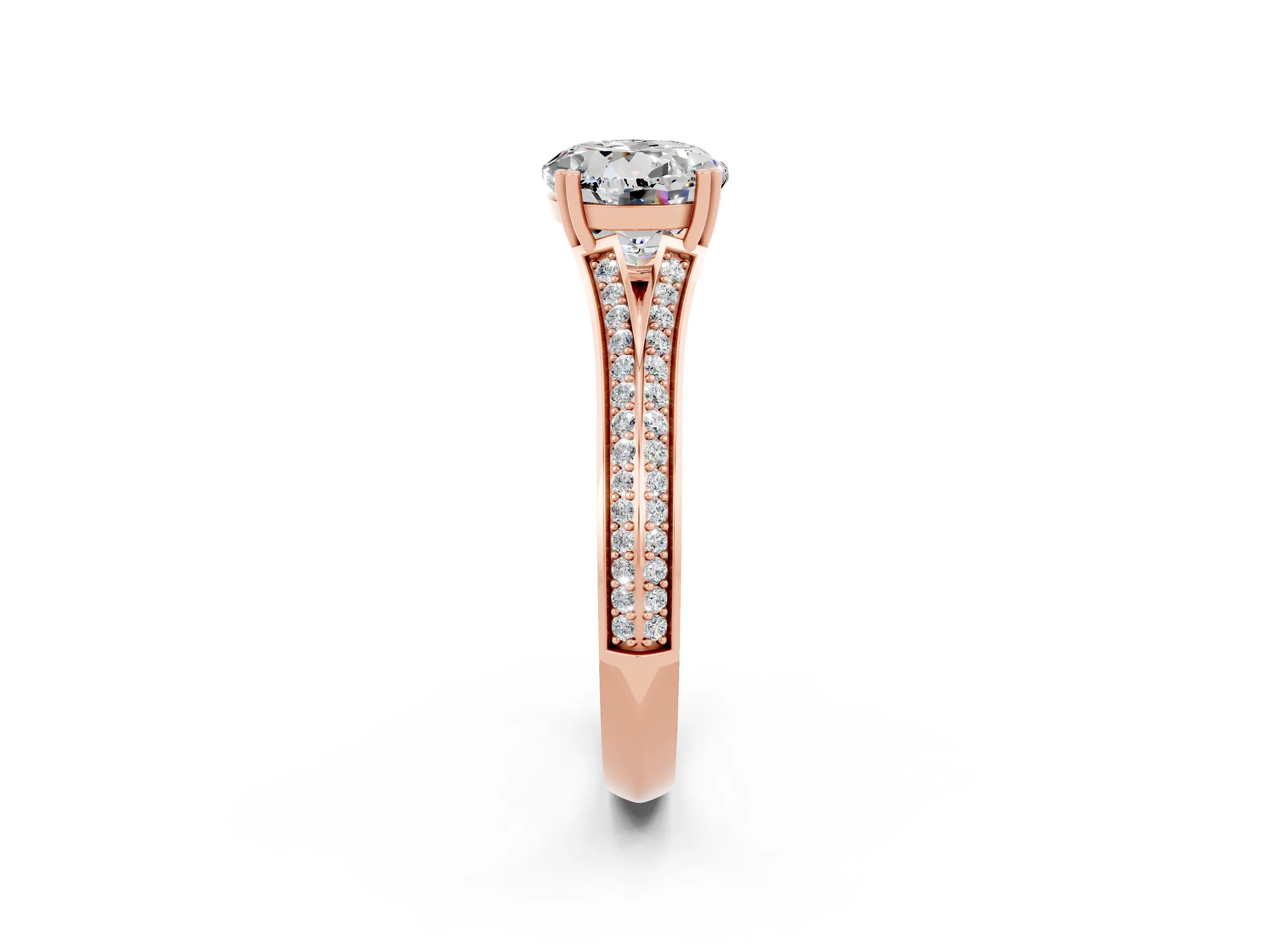 Rose gold Round Cut Moissanite Split Shank Engagement Ring with Pavé Band_2
