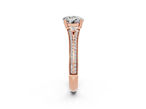 Rose gold Round Cut Moissanite Split Shank Engagement Ring with Pavé Band_2