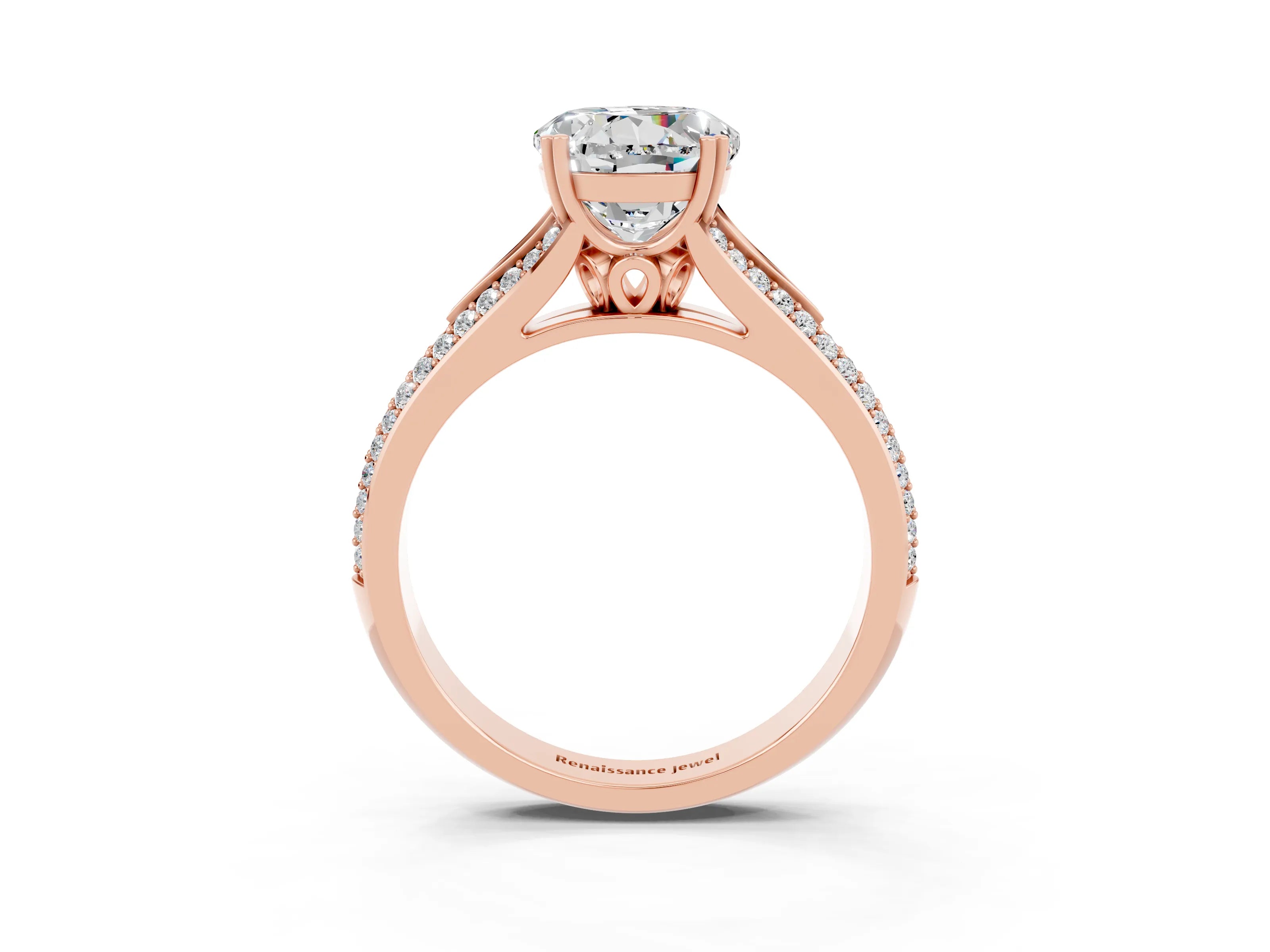 Rose gold Round Cut Moissanite Split Shank Engagement Ring with Pavé Band_3