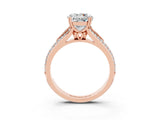 Rose gold Round Cut Moissanite Split Shank Engagement Ring with Pavé Band_3