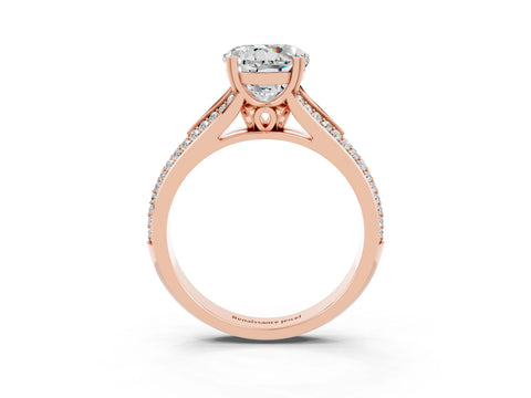 Rose gold Round Cut Moissanite Split Shank Engagement Ring with Pavé Band_3