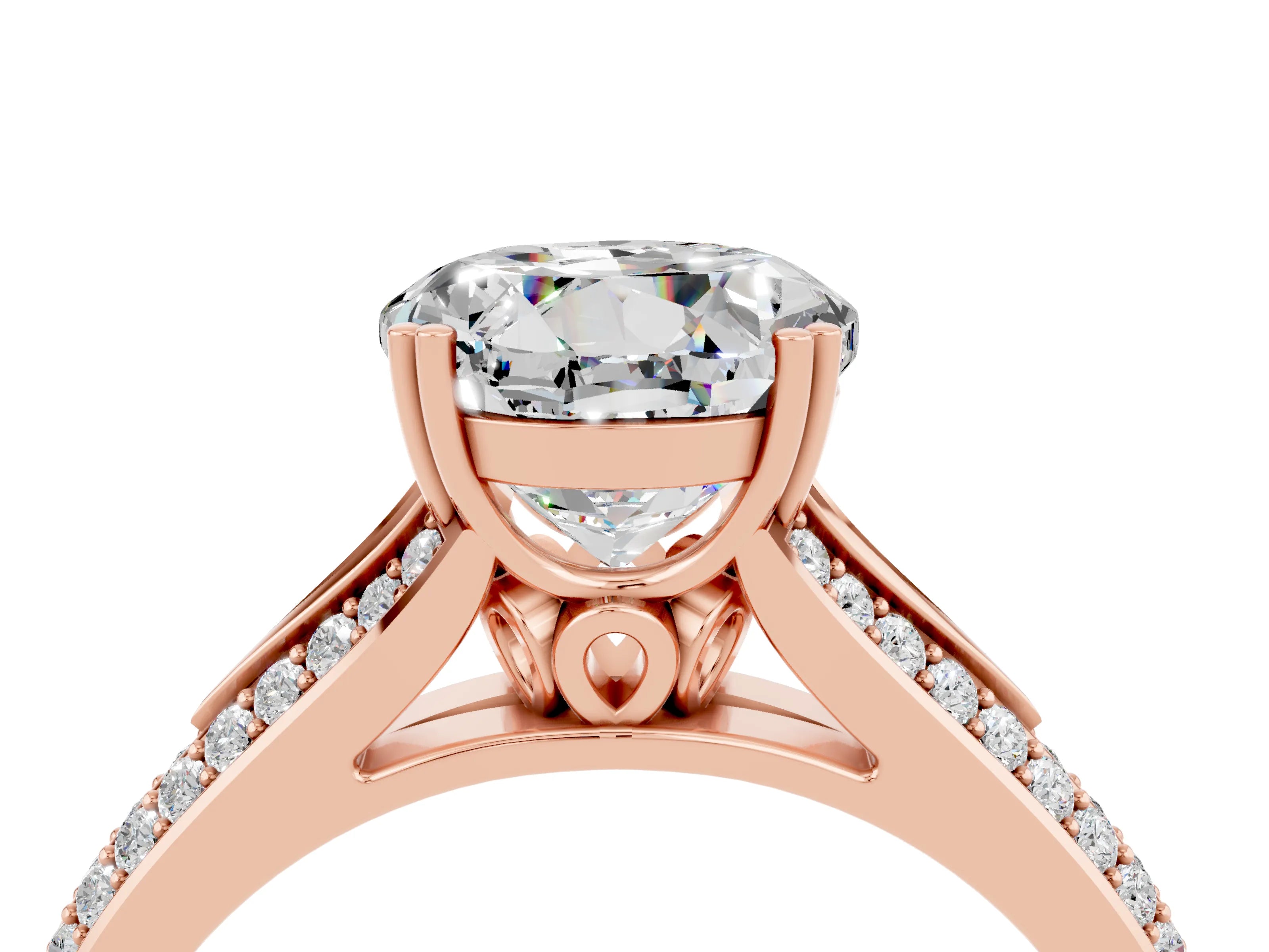 Rose gold Round Cut Moissanite Split Shank Engagement Ring with Pavé Band_4