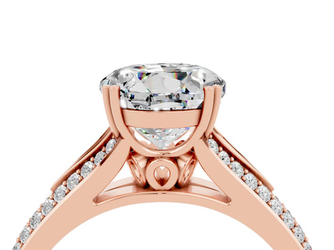 Rose gold Round Cut Moissanite Split Shank Engagement Ring with Pavé Band_4