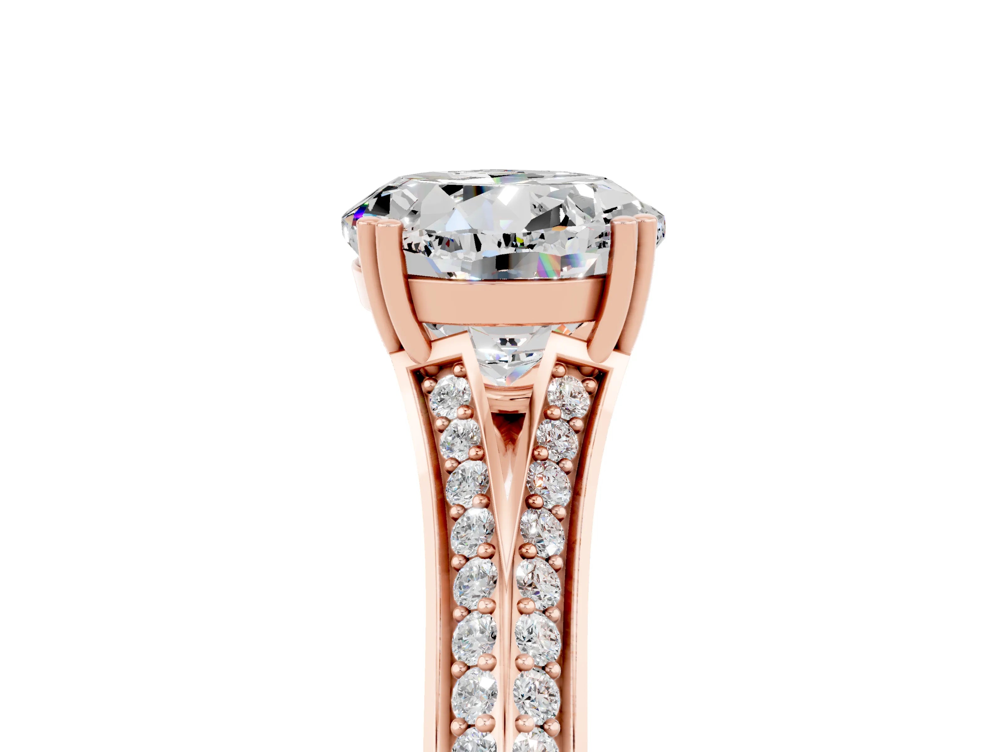 Rose gold Round Cut Moissanite Split Shank Engagement Ring with Pavé Band_5