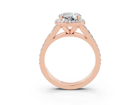 Rose gold Round Cut Moissanite Split Shank Halo Ring with Four-Prong Setting_15