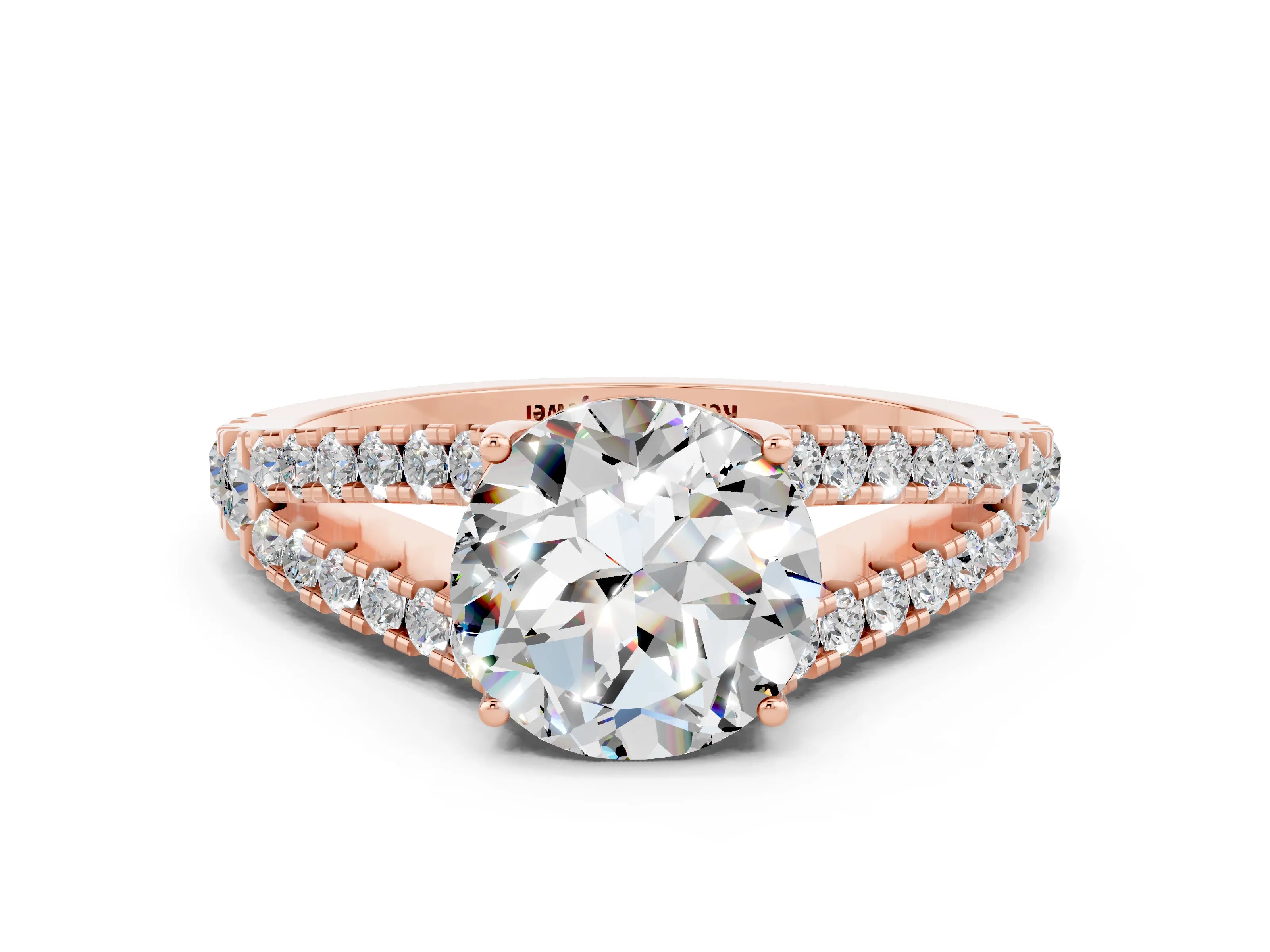 Rose gold Round Cut Moissanite Split Shank Pavé Engagement Ring with Four-Prong Setting_12
