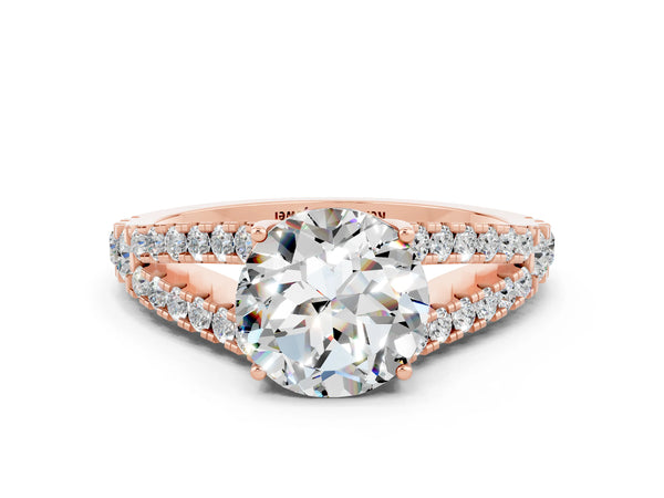Rose gold Round Cut Moissanite Split Shank Pavé Engagement Ring with Four-Prong Setting