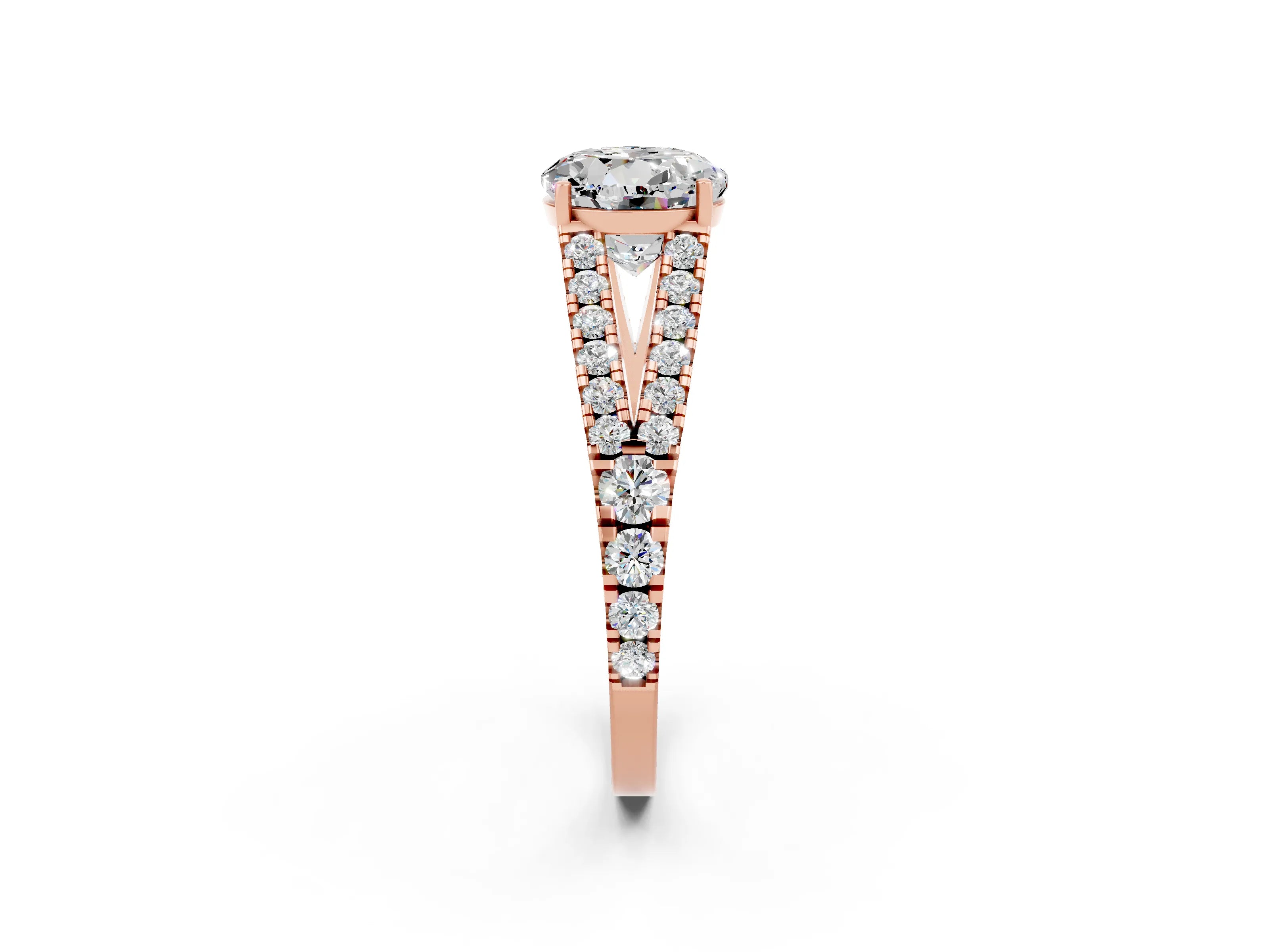 Rose gold Round Cut Moissanite Split Shank Pavé Engagement Ring with Four-Prong Setting_14