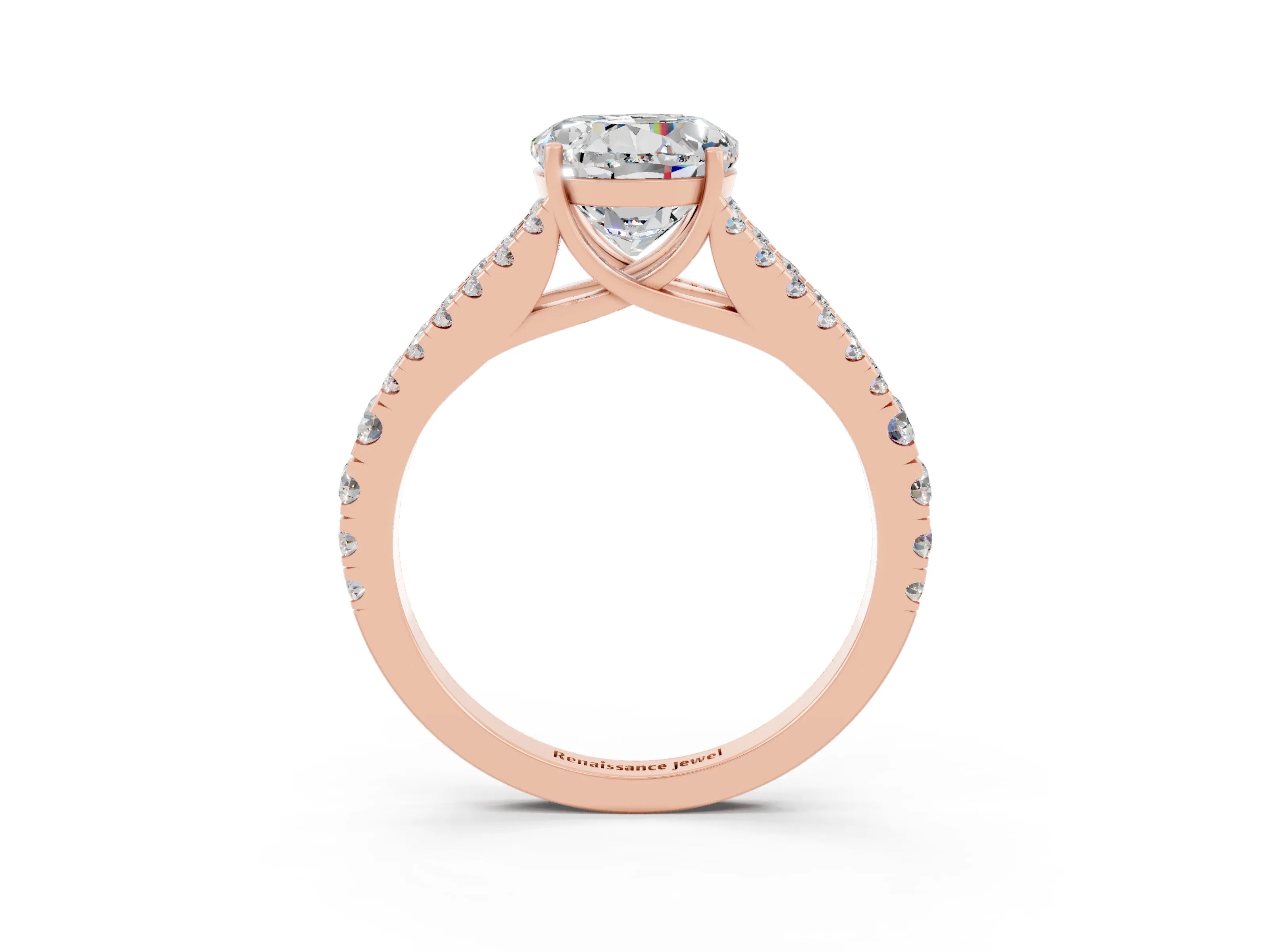 Rose gold Round Cut Moissanite Split Shank Pavé Engagement Ring with Four-Prong Setting_15