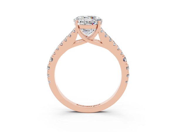 Rose gold Round Cut Moissanite Split Shank Pavé Engagement Ring with Four-Prong Setting