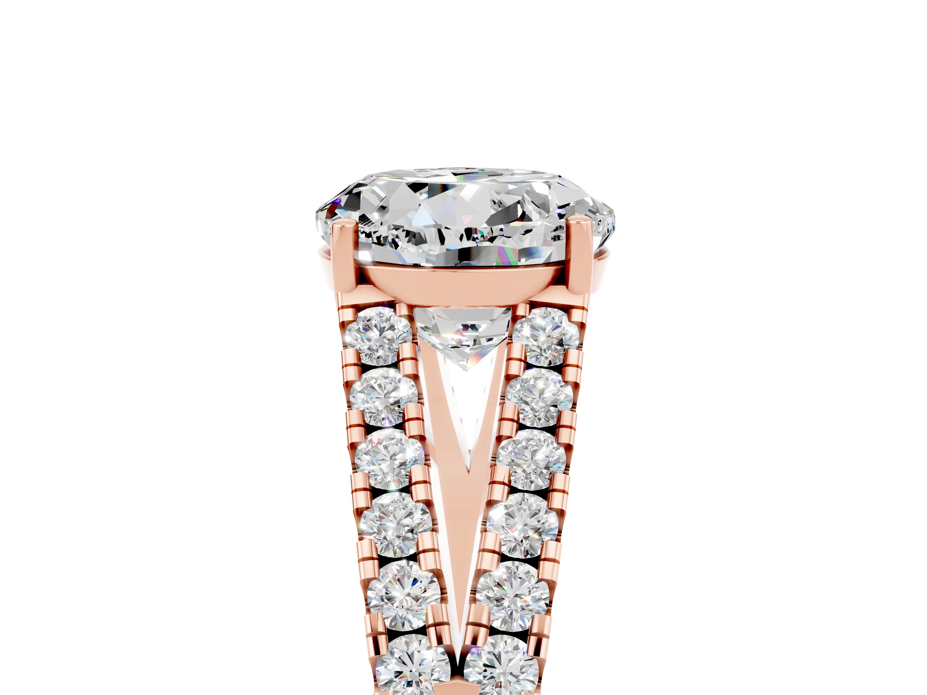 Rose gold Round Cut Moissanite Split Shank Pavé Engagement Ring with Four-Prong Setting_17