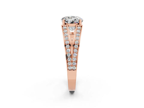 Rose gold Round Cut Moissanite Split Shank Ring with Pavé Band and Four-Prong Setting_2