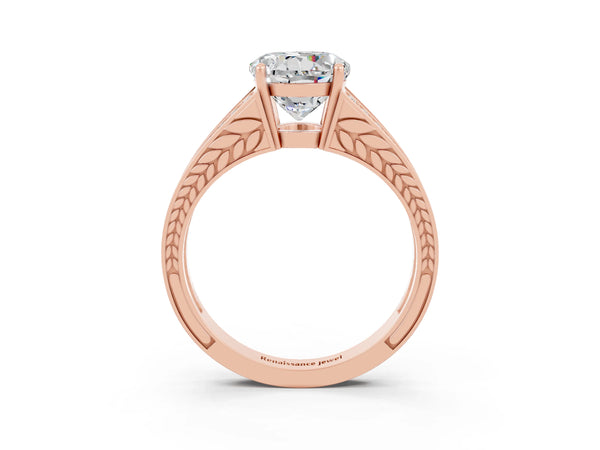 Rose gold Round Cut Moissanite Split Shank Ring with Pavé Band and Four-Prong Setting