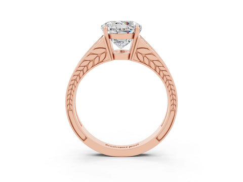 Rose gold Round Cut Moissanite Split Shank Ring with Pavé Band and Four-Prong Setting_3