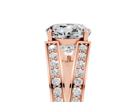 Rose gold Round Cut Moissanite Split Shank Ring with Pavé Band and Four-Prong Setting_5