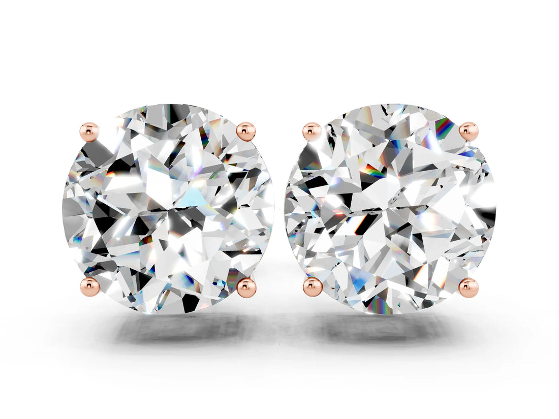 Rose gold Round Cut Moissanite Stud Earrings_18