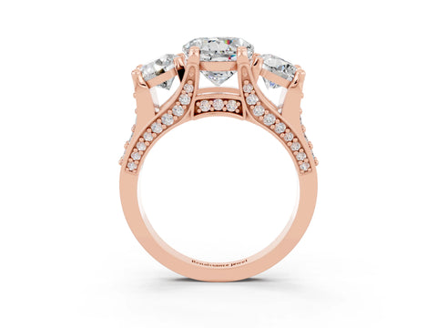 Rose gold Round Cut Moissanite Three-Stone Ring with Channel Set Band and Four-Prong Setting_3