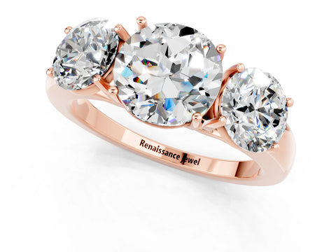 Rose gold Round Cut Moissanite Three-Stone Ring with Four-Prong Setting and Classic Band_1