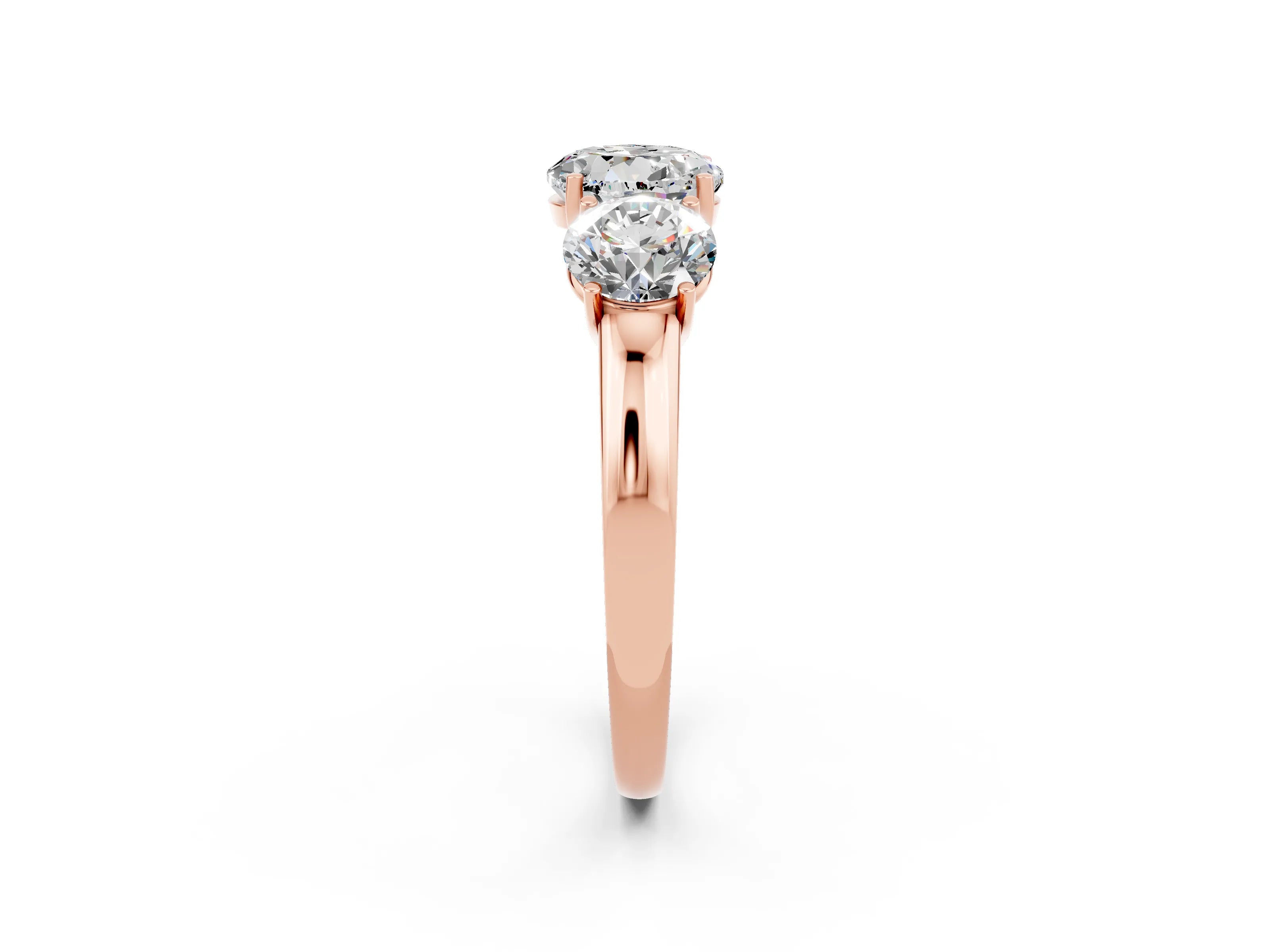 Rose gold Round Cut Moissanite Three-Stone Ring with Four-Prong Setting and Classic Band_2