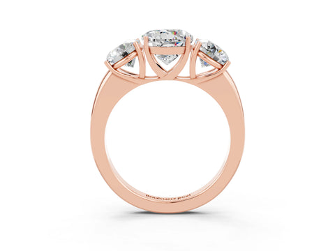 Rose gold Round Cut Moissanite Three-Stone Ring with Four-Prong Setting and Classic Band_3