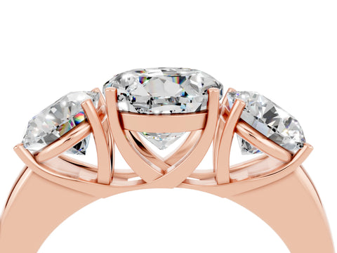 Rose gold Round Cut Moissanite Three-Stone Ring with Four-Prong Setting and Classic Band_4