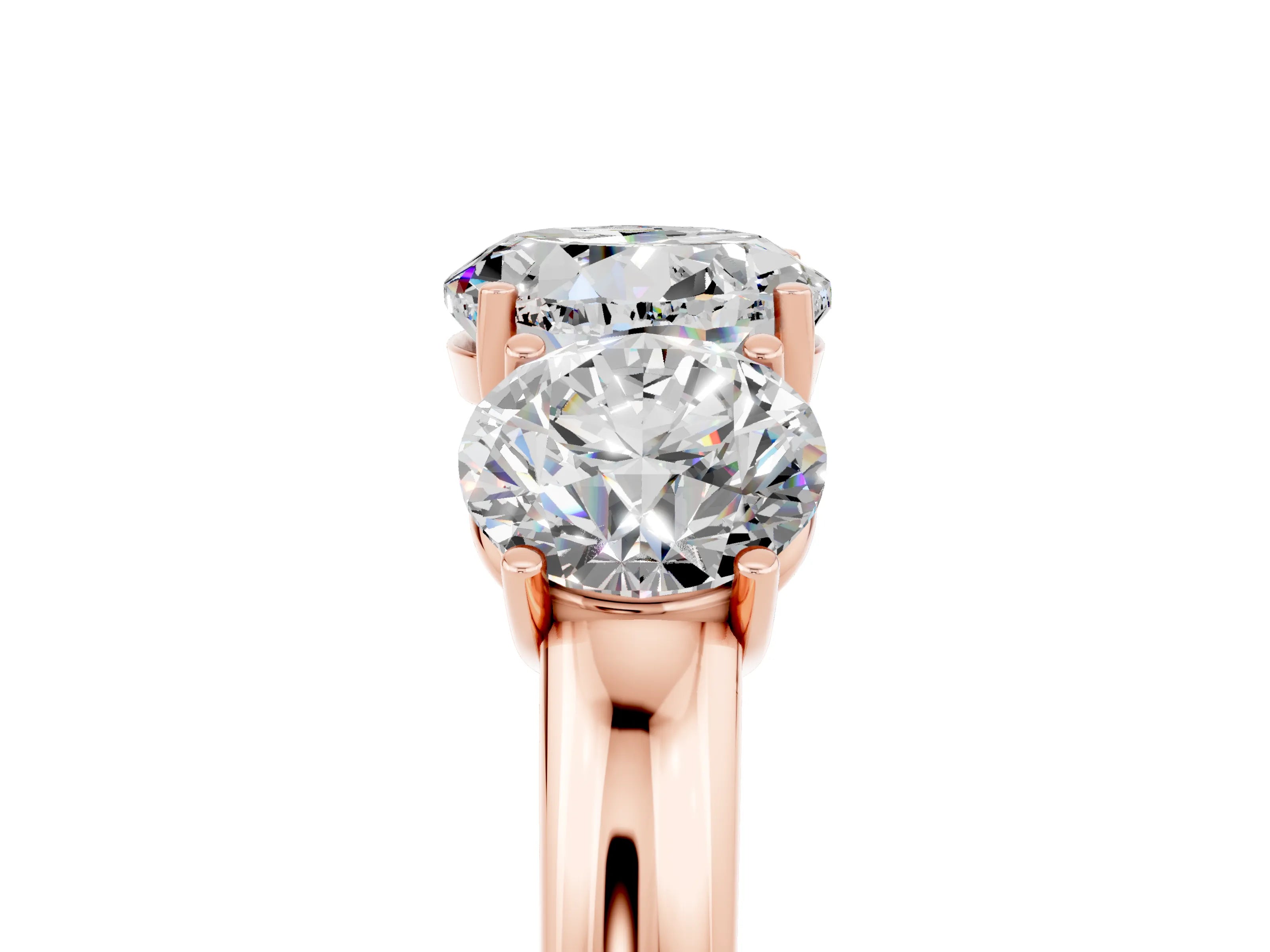 Rose gold Round Cut Moissanite Three-Stone Ring with Four-Prong Setting and Classic Band_5