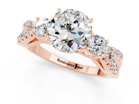 Rose gold Round Cut Moissanite Three-Stone Ring with Pavé Split Shank and Four-Prong Setting_1