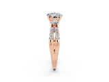 Rose gold Round Cut Moissanite Three-Stone Ring with Pavé Split Shank and Four-Prong Setting_2