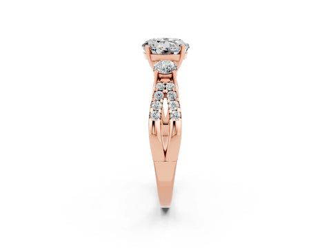 Rose gold Round Cut Moissanite Three-Stone Ring with Pavé Split Shank and Four-Prong Setting_2