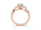 Rose gold Round Cut Moissanite Three-Stone Ring with Pavé Split Shank and Four-Prong Setting_3