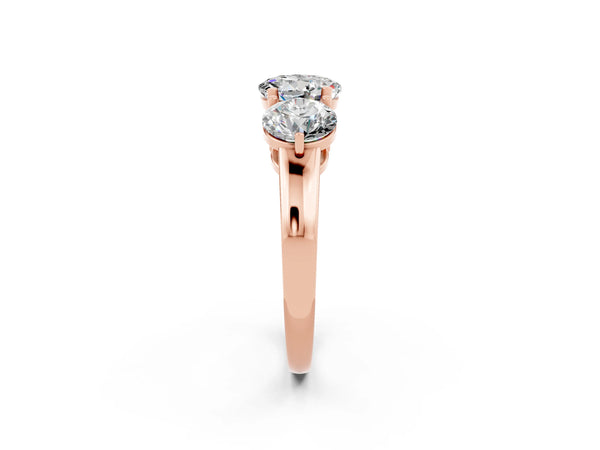 Rose gold Round Cut Moissanite Three-Stone Ring with Prong Setting and Classic Band