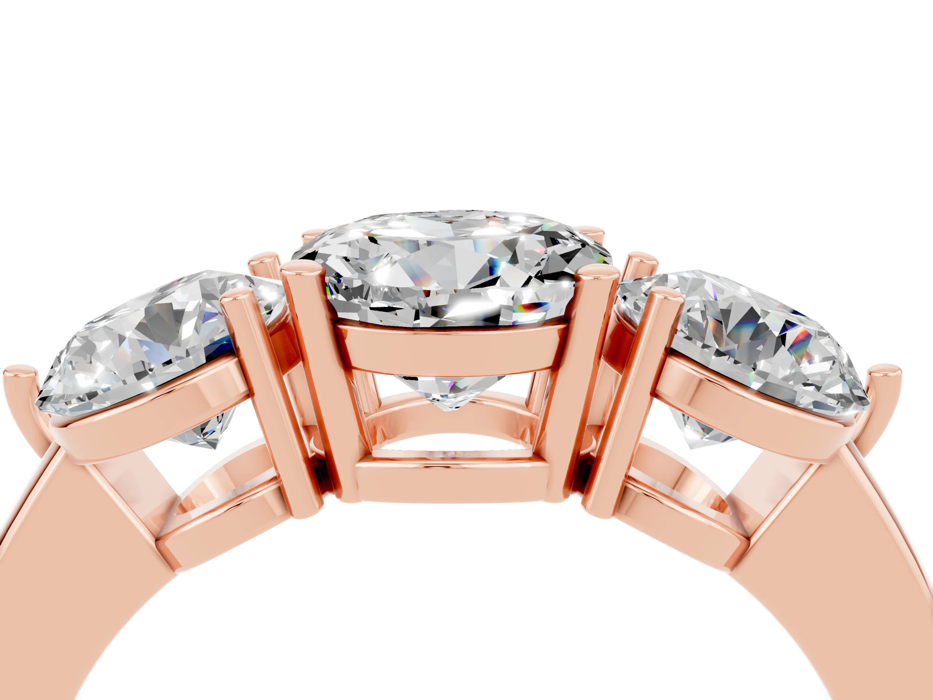 Rose gold Round Cut Moissanite Three-Stone Ring with Prong Setting and Classic Band_4