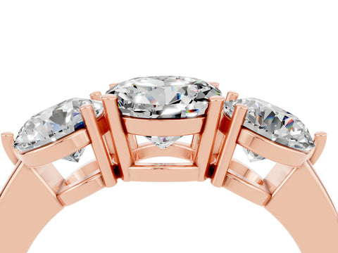 Rose gold Round Cut Moissanite Three-Stone Ring with Prong Setting and Classic Band_4
