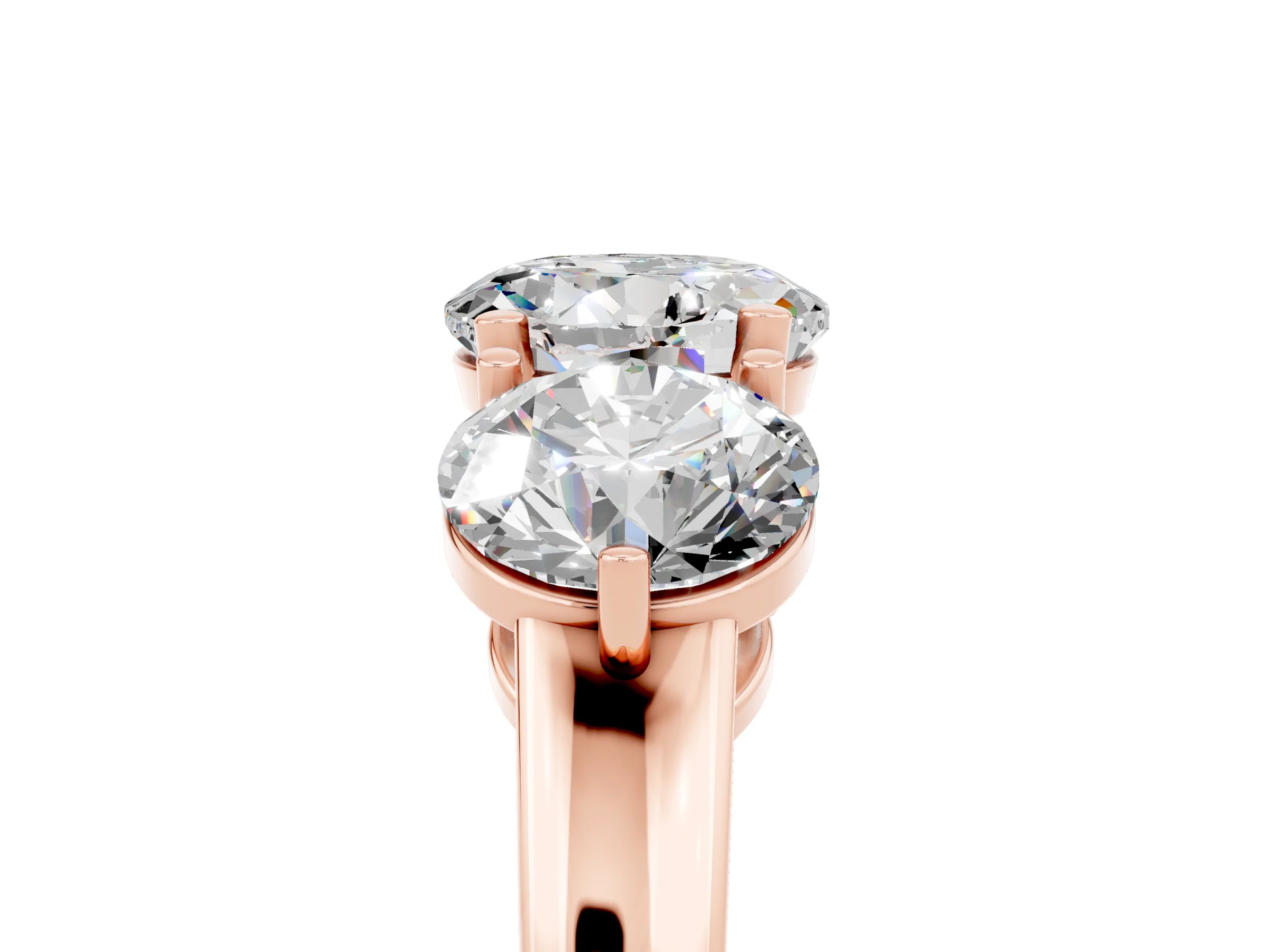 Rose gold Round Cut Moissanite Three-Stone Ring with Prong Setting and Classic Band_5