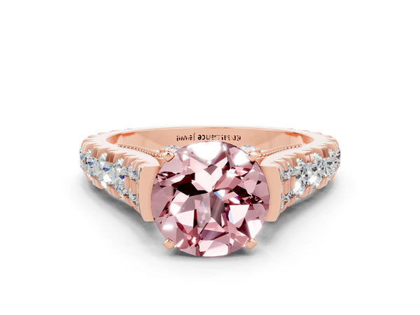Rose gold Round Cut Morganite Classic Solitaire Ring with Pavé Band and Four-Prong Setting