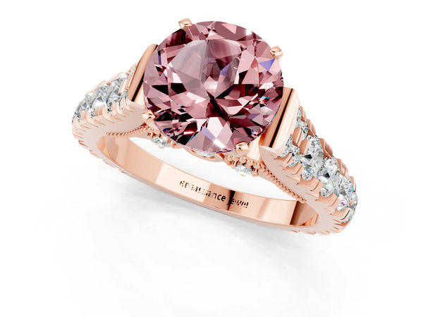 Rose gold Round Cut Morganite Classic Solitaire Ring with Pavé Band and Four-Prong Setting