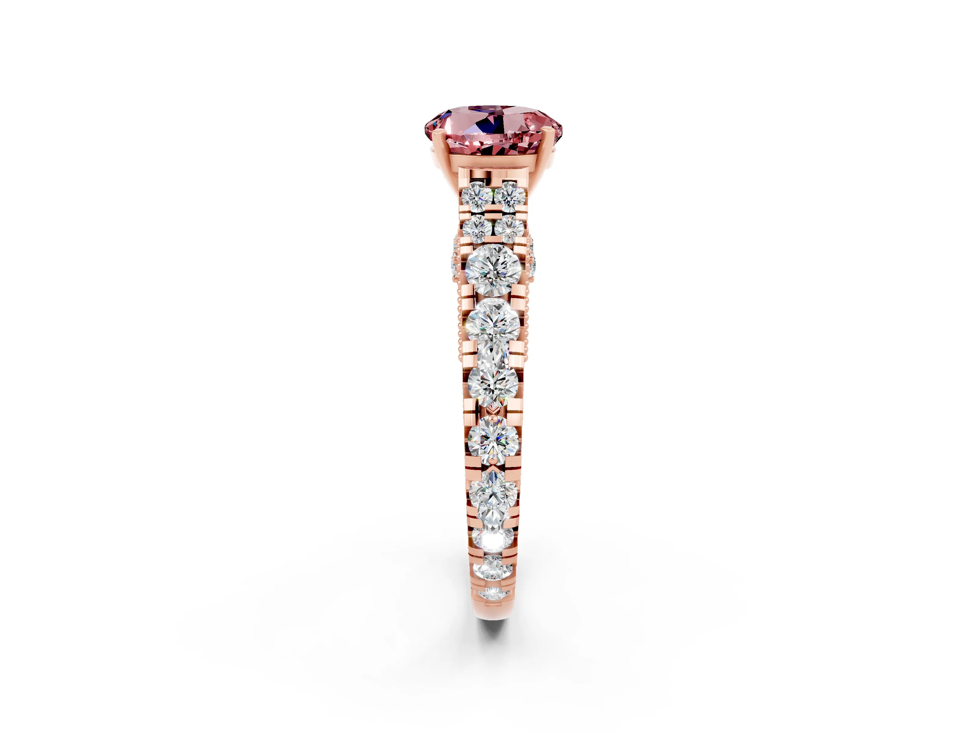 Rose gold Round Cut Morganite Classic Solitaire Ring with Pavé Band and Four-Prong Setting_2