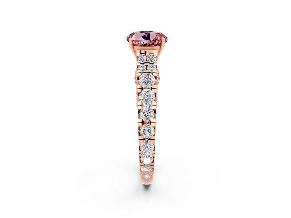 Rose gold Round Cut Morganite Classic Solitaire Ring with Pavé Band and Four-Prong Setting