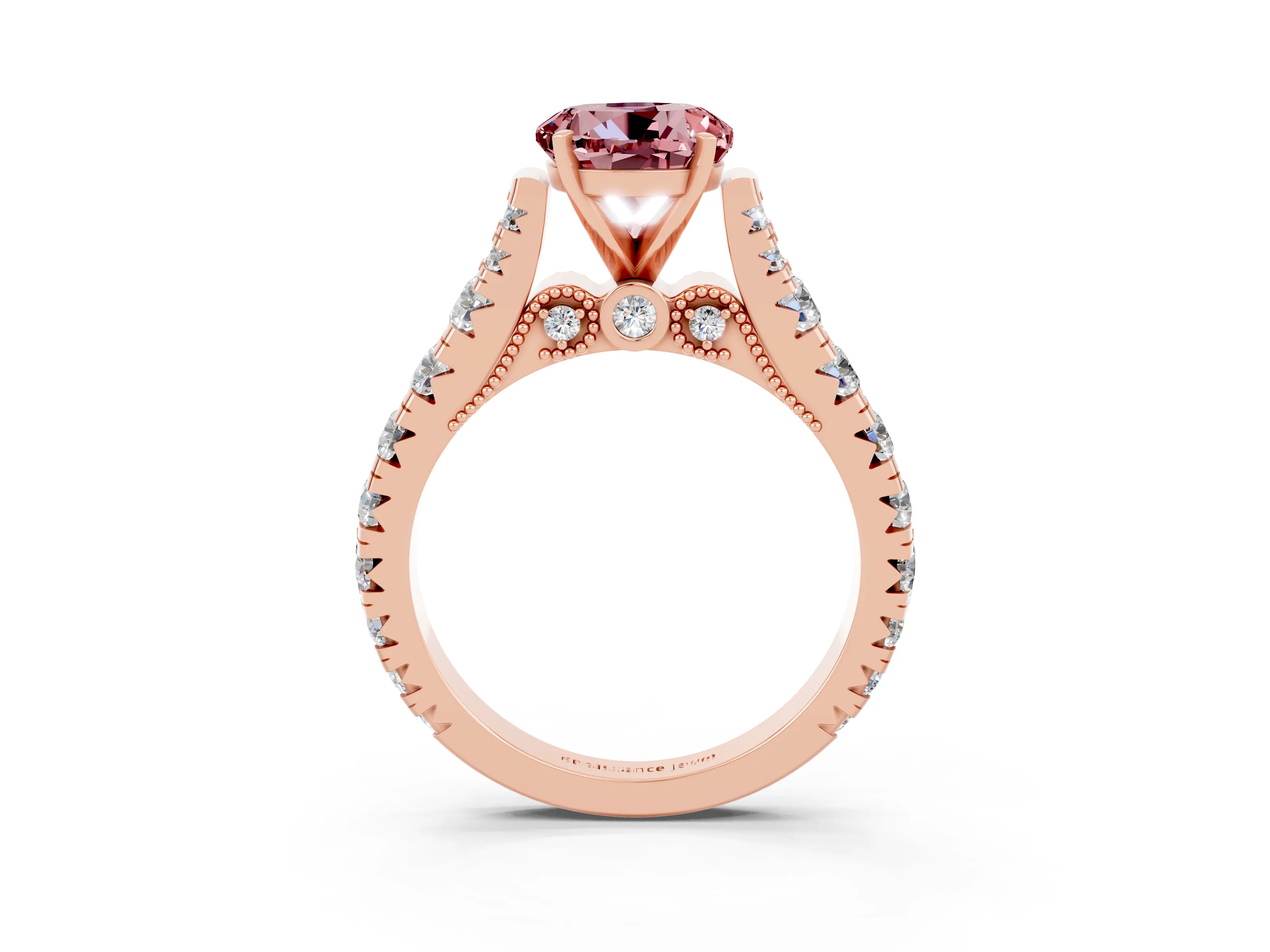 Rose gold Round Cut Morganite Classic Solitaire Ring with Pavé Band and Four-Prong Setting_3