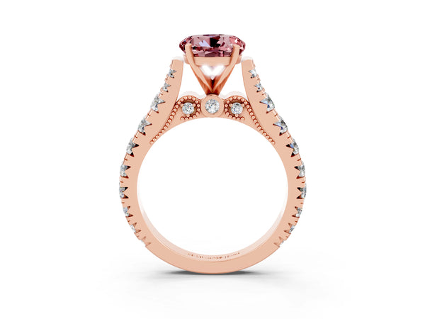Rose gold Round Cut Morganite Classic Solitaire Ring with Pavé Band and Four-Prong Setting