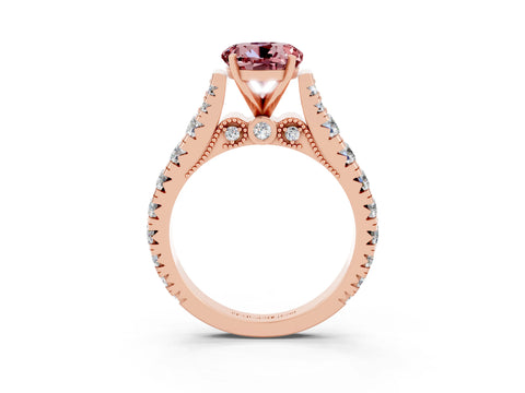 Rose gold Round Cut Morganite Classic Solitaire Ring with Pavé Band and Four-Prong Setting_3