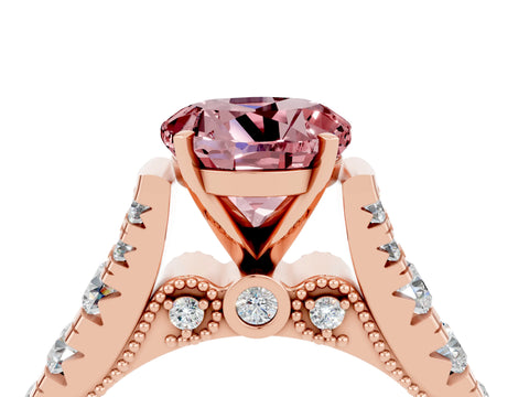 Rose gold Round Cut Morganite Classic Solitaire Ring with Pavé Band and Four-Prong Setting_4
