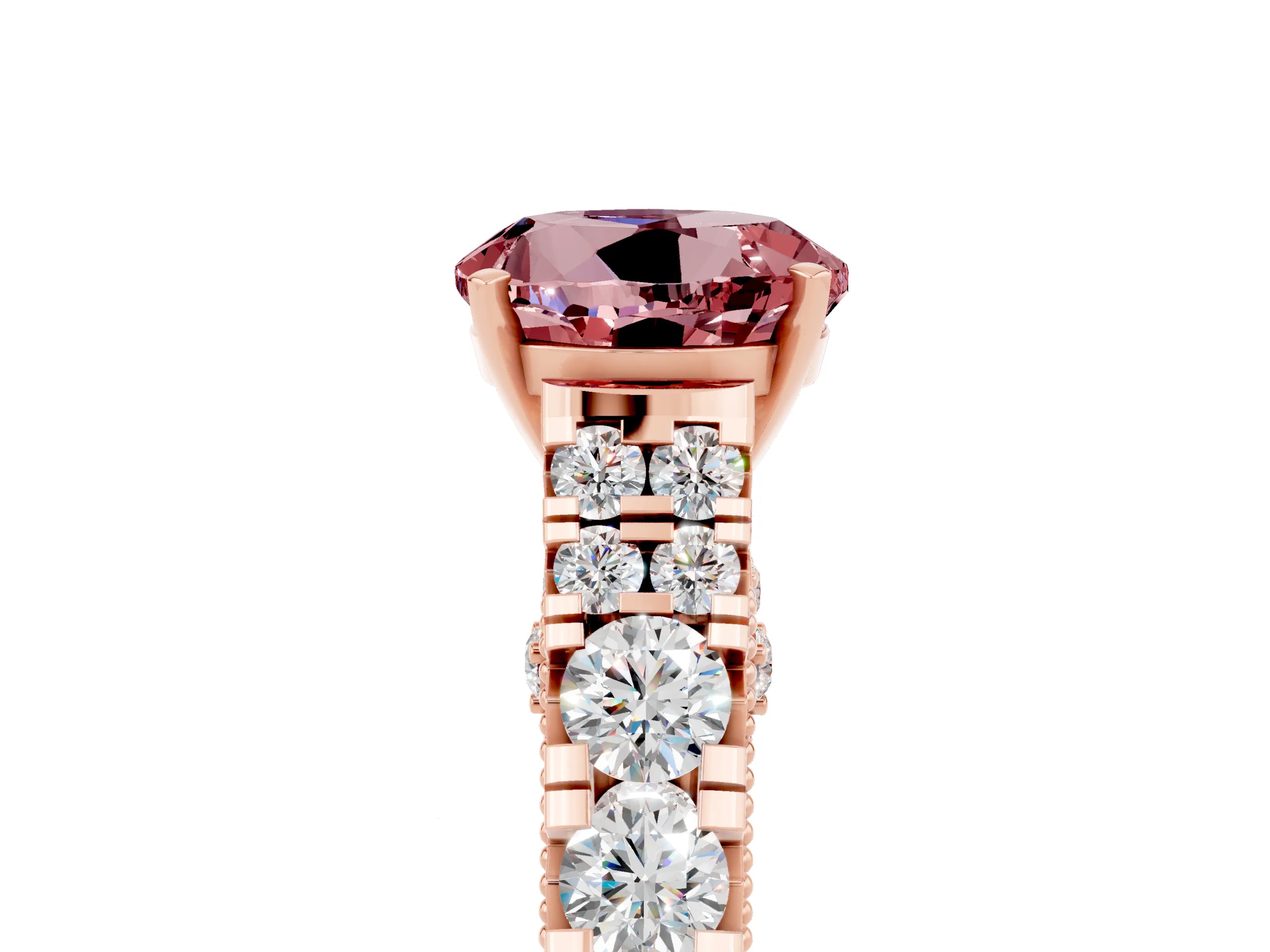 Rose gold Round Cut Morganite Classic Solitaire Ring with Pavé Band and Four-Prong Setting_5