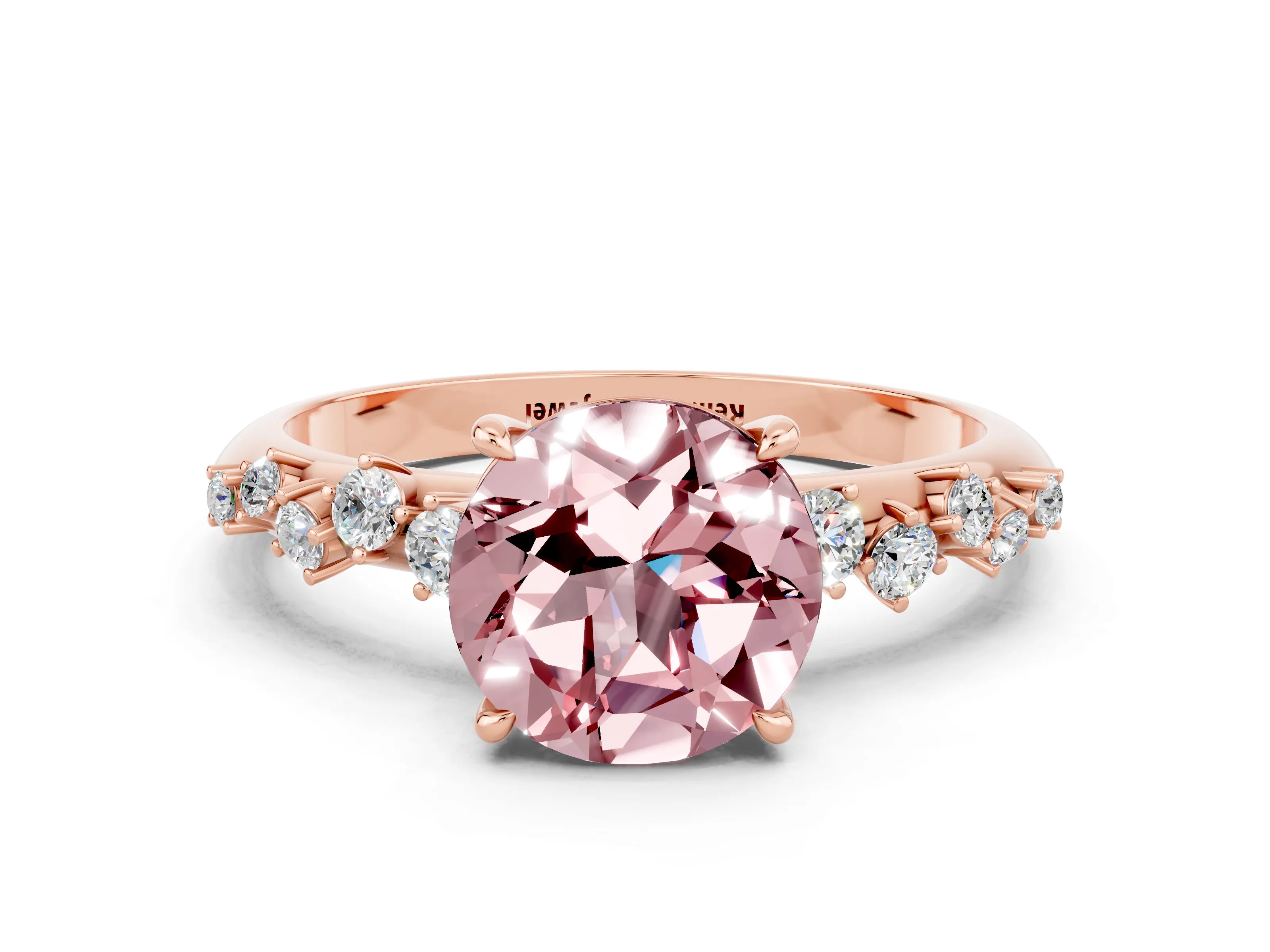 Rose gold Round Cut Morganite Cluster Side Stone Solitaire Ring with Prong Setting_24