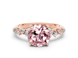 Rose gold Round Cut Morganite Cluster Side Stone Solitaire Ring with Prong Setting_24