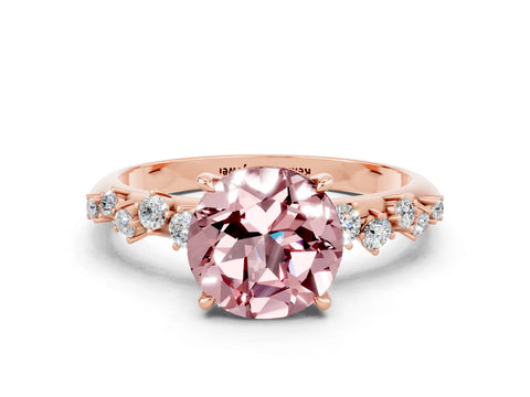 Rose gold Round Cut Morganite Cluster Side Stone Solitaire Ring with Prong Setting_24