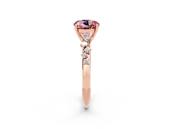 Rose gold Round Cut Morganite Cluster Side Stone Solitaire Ring with Prong Setting