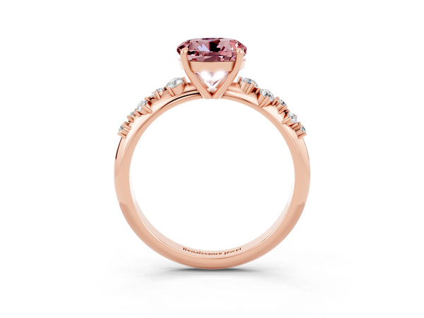 Rose gold Round Cut Morganite Cluster Side Stone Solitaire Ring with Prong Setting