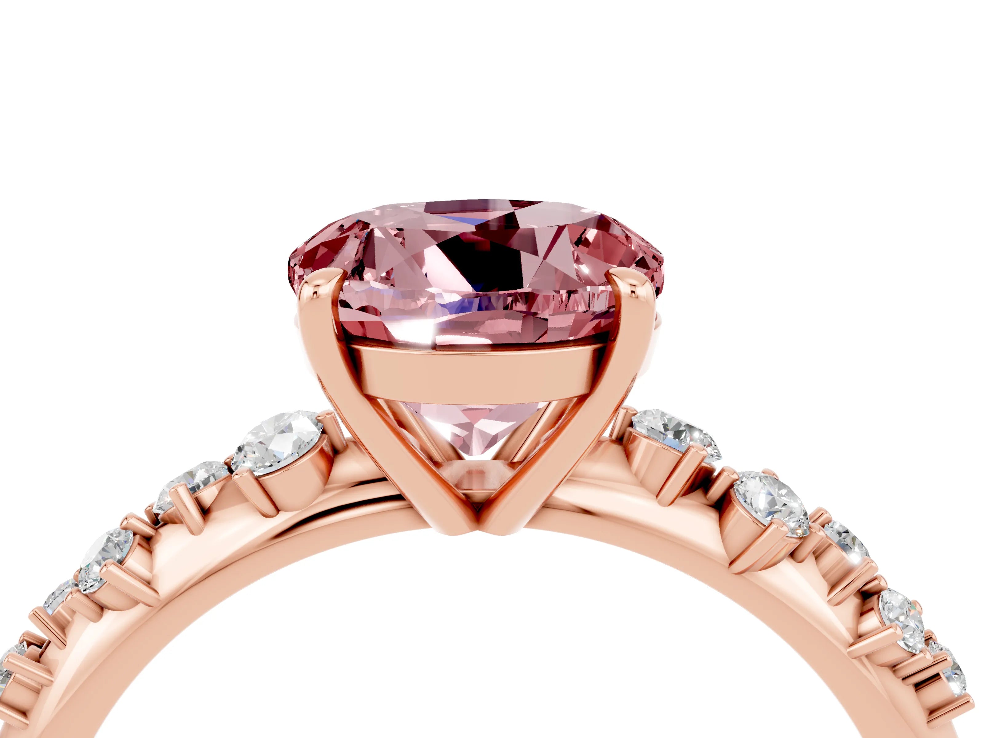 Rose gold Round Cut Morganite Cluster Side Stone Solitaire Ring with Prong Setting_28